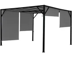 Pergola Baia, tuinpaviljoen terrasoverkapping, stevig 6cm stalen frame + schuifdak grijs ~ 3x3m