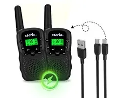 Set talkie-walkie pour Enfants - Rechargeable USB-C - Portée jusqu'à 5 km - Lampe de poche - Résistant aux chutes - Compact et léger - Zwart