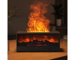 Aroma Vlam Diffuser Zwart met Realistisch Vlameffect – Luxe Aroma Diffuser & Luchtbevochtiger – Ultrasone Geurverspreider met LED Kleuren, Timer en Afstandsbediening – Fluisterstil voor Ontspanning en Nachtgebruik