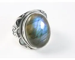 Bague artisanale en argent avec labradorite - taille 18,5
