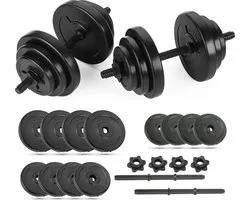 Gymtek® Halterset 20kg - Dumbells Set - Verstelbare Dumbells - 2x Halterstang - 4x 2,5kg, 4x 1,25kg, 4x 1kg - Halterset voor Krachttraining, Workout, Home Gym, Fitness