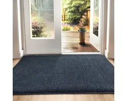 SnelShoppen - DEXI Deurmat 60x90cm, Antislip Droogloopmat voor Binnen & Buiten, Super Absorbente Deurmat, Machinewasbare Zachte Vloermat, Blauw-Zwart