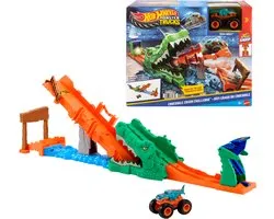 Hot Wheels Monstertrucks Krokodil Crash-Uitdaging - Speelset met een Mega-Wrex speelgoedvoertuig
