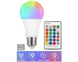 RGBW LED Lamp – E27 – 7W – met Afstandsbediening - Dimbaar licht - Kleur veranderende lamp - disco lamp - feestverlichting - party light