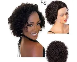Frazimashop-Pruiken dames diep golf pruiken - echt haar-kort haar-T- Lace front Wig_100% Human Hair_ Braziliaan Deep Curly wig- 12 inch pruik- Wasbaar-