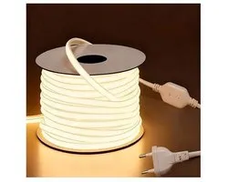 Bande lumineuse LED COB extérieure de 10 mètres, 220V, étanche IP65, dos auto-adhésif, convient pour les maisons, les chambres et les terrasses, 10 watts/mètre, lumière blanche chaude.