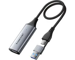 Lemorele AC05 – Video Capture Card – 1080P@60Hz – HDMI naar USB – USB-A & USB-C – Plug & Play – Aluminium Behuizing – Voor OBS/Streaming – Windows/Mac/Linux/Android