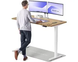 Desktronic HomePro Zit-sta Bureau Elektrisch In Hoogte Verstelbaar, 160x80 cm Massief Eiken/Wit, Stille Dubbele Motor, Hoogte 62-126cm