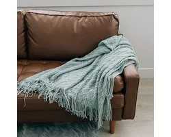 GRACED SOFT LUXURIES Oversized plaid dekens gebreid zacht voor sofa bank decoratieve gebreide boerderij franje deken (hemelgrijs, extra groot 60 "x 80")