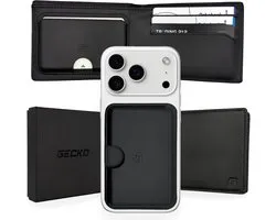 Gecko MagSafe Wallet - 2-in-1 MagSafe Portemonnee - Uitneembare Magnetische Pasjeshouder - Echt Leer - RFID Beschermd - Geschikt voor iPhone MagSafe & Android - Zwart