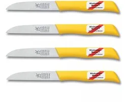 Couteau Moulin Robert Herder - Couteau d'office - Classique 1966 - Lame droite 85 mm - Acier inoxydable - Manche Plastique - Jaune - 4 pièces