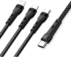 Multi oplader kabel USB-C naar USB-C / Micro-USB / 8-pin- snelladen - - geschikt voor Lightning - adapter geschikt voor o.a. iPhone en Samsung - 1,3 meter - zwart