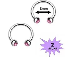 Fako Bijoux® - Piercing Barbell Circulaire - Duo Cristal Fer À Cheval - 8mm - Rose - 2 Pièces