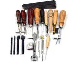 Working Tool Kit - Leather Tooling Kits Perfect For Sewing Punching Cutting - Leather Craft Making Prong Punch Leather Edge Grinding Polish