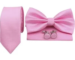 Sorprese stropdassenset, ruit, roze, met pochet en strik