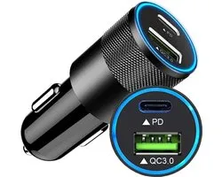 DutchOne Chargeur de voiture USB-A & USB-C - Chargeur rapide - Chargeur de voiture Convient pour Samsung Galaxy, Apple iPhone, iPad, Oppo, Huawei - Chargeur allume-cigare - Vert