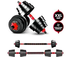 Verstelbare Dumbbell Set tot 40kg – Professionele 2-in-1 Halterset met gewichten- 2x20kg – Krachttraining – Fitness Halterstang – Dumbells - Viper Sports - Rood