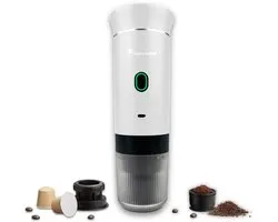 Machine à café portable - Cuisina Lumina ® - Haute qualité - 120 ml - Pour les déplacements - Cafetière portable - Gadget de camping - Rechargeable - Chauffe l'eau - Tasses à café et café moulu - Espresso et Lungo - Wit