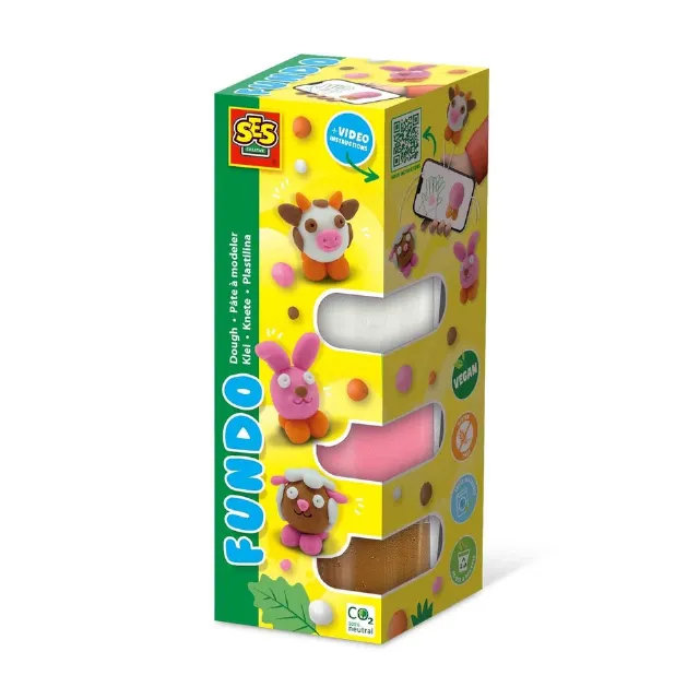 SES Creative- Pâte à Modeler Fundo-Animaux de la Ferme (3x90gr-1x40gr), 00811, V