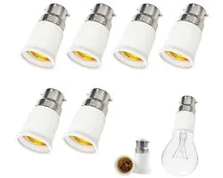 6-delige B22 naar E27 adapterset, bajonet naar schroeffitting lampadapter, B22 naar E27 schroeffitting lamphouder converter, 0-250V, geschikt voor LED-, gloeilamp-, halogeen- en spaarlampen.