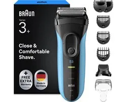Rasoir électrique Braun Series 3+ - Accessoire tondeuse à barbe - Humide et sec - 3010BT - Bleu