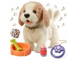 Sogiol® Interactieve Pluche Hond met Riem - Loopt, Blaft & Kwispelt - Elektronisch Huisdier & Accessoires - Puppy Cadeau Kinderen 3+ Jaar