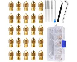 25 stuks MK8 Ender 3 sproeiers 0,4 mm, 3D-printer messing hotend sproeiers met doe-het-zelf gereedschap opbergdoos voor Creality Ender 3/Ender 3 Pro/Ender 3 Max/Ender 5 Pro, Ender 3 S1/Ender 3 Neo/CR