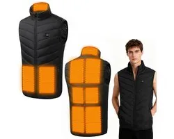 Elektrisch verwarmd vest – Instelbare temperatuur – Constante temperatuurregeling – Warm wintervest – Unisex – Veilig en slim – Maat 2XL – Geschikt voor kamperen, fietsen, vissen en skiën – USB – Zwart