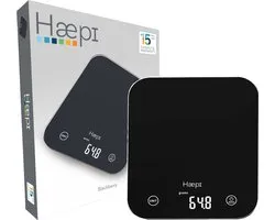 Haepi - Elektronische keukenweegschaal van glas met hoge precisie 5000g/1g, tare-functie, vloeistoffunctie, modern ontwerp, achtergrondverlicht scherm, batterijen inbegrepen, 15 jaar garantie