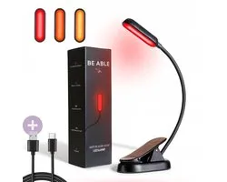 Be Able Roodlicht Leeslamp met Klem - 3 LED Kleuren - Bevordert Slaap - Dimbaar - Leeslampje voor Boek / Bed Wand / Nachtkastje / Bureau - Zonder Snoer - Oplaadbare Klemlamp Staand