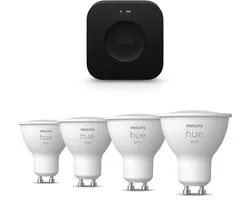 Kit de démarrage Philips Hue - GU10 - avec 4 spots - Lumière blanc chaud - Pont Hue Pro inclus - Hue White