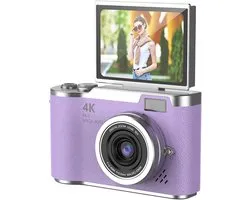 Caméra Numérique 4K 48MP avec Écran Rabattable Violet – Caméra Selfie avec Zoom 8x + Carte Mémoire 32GB - Caméra Vlog - Caméra pour Enfants et Adultes