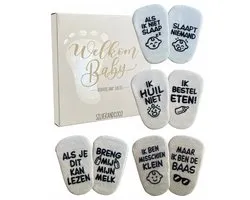 SilverandCoco® Baby Sokjes met Tekst | Geboorte Geschenkset Sokken Antislip Katoen | Kraam pakket Cadeau Gift Set | Shower Cadeautjes Geschenk | Zwangerschap Kleding | Gender Reveal Zwanger - Unisex Neutraal Jongen Meisje Boy Girl Roze Blauw