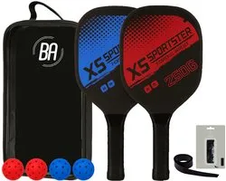Best Active Pickleball Set - 2 Rackets & 4 Ballen - Rood/Blauw - Inclusief Rackettas - Pickleball Paddle - Inclusief Ballen en Grip