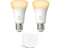 Philips Hue Uitbreidingspakket - E27 - met 2 Standaard Lampen - Warm tot Koelwit Licht - Incl. 1 Hue Wall Switch - Hue White Ambiance