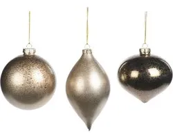 Goodwill Kerstbal Glas Grijs-Bruin D 10 cm Voordeelaanbod Ass. 3 stuks