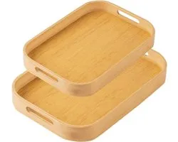 Set of 2 square bamboo trays, solid wood, breakfast tray with handles, practical wooden tray, vevr for dinner, tea - ShopVlot