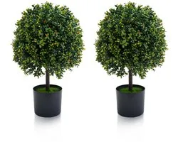 Triumpunpre Set van 2 Kunst Buxus Bollen Topiary – 50 cm – met Vruchten – PE Kunstplant in Pot – voor Binnen & Buiten – Groen