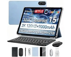 Blackview MEGA 2 Tablet Sets - 4G LTE+WiFi - 12 Inch - 24 GB RAM - 128 GB - Met Toetsenbord(QWERTY), Beschermhoes, Muis, Stylus - Android 15 - Widevine L1 - 9000 Ah - Blauw