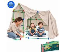 PixiePlay® Fort Bouwpakket XXL - 226 Onderdelen - incl. E-book - Speelgoed - Educatief - Bouw - Montessori - Sensorisch - Speeltent - Hut Bouwen - Speelgoed 3 Jaar - 4 Jaar - 5 Jaar - Kinderspeelgoed