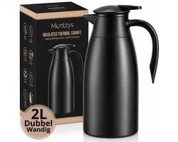 Montzys® Bouteille thermos à double paroi - 2 litres - Bouteille isotherme en acier inoxydable - Double paroi pour boissons chaudes et froides, y compris le thé et le café