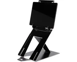 R-Go Riser Duo, tablet and laptop stand in 1, adjustable folding notebook stand, Hylite aluminium, compatible with laptop/tablet (10- 22 inches), black