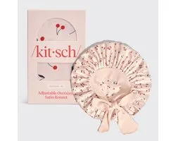 Kitsch Oversized Satin Bonnet - Verstelbare Satijnen Slaapmuts - Cherry Print - Anti-Frizz & Bescherming Tegen Haarbreuk