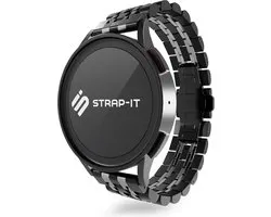 Bracelet Smartwatch Strap-it 22mm - Bracelet de montre de Luxe à maillons en acier pour Samsung Galaxy Watch 3 45mm / Galaxy Watch 1 46mm / Gear S3 Classic & Frontier - Amazfit GTR 47mm / GTR 2 / 3 / 4 - Fossil Gen 5 / 5e 44mm / 6 44mm - noir/argent