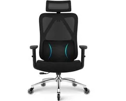 Elekiatech Bureaustoel - Ergonomische Bureaustoel - Bureaustoelen voor Volwassenen - 3D Lendensteun - 2D Hoofdsteun - Traagschuim Zitting - Zwart