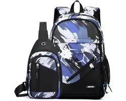 Schoolrugzakset voor jongens met schoudertas – tas voor basisschool en middelbare school – stijlvolle, casual rugzakken voor kinderen en tieners – nylon reisrugzak van 30 liter