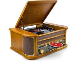 REN® Platine vinyle avec lecteur CD - Platine vinyle rétro - Lecteur CD avec DAB+ et FM - Bluetooth inclus - Bois - 51 x 34 x 22 cm