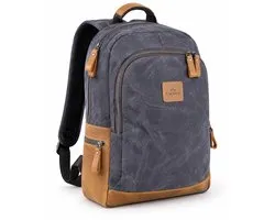 Blue Rocks® Trail - Rugzak - Backpack - Leer - Canvas - Dark Grey / Blue - Rits - Zipper - Laptop - Retro - Vintage