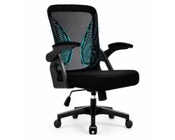Durrafy Bureaustoel – Ergonomische Bureaustoel met Mesh Rugleuning – 90° Opklapbare Armleuningen – Verstelbare Lendensteun – Bureaustoel voor Volwassenen – Zwart