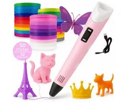 Ensemble Montzys® 3D Pen Set - 50 Mètre Filament & 10 Couleurs - Forfait de Démarrage Avancé Met Recharges & Recharge - Jouet & Dessin